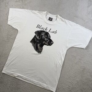 Vintage Black Lab T-Shirt Mens Large White Screen Stars Single Stitch Dog Tee
